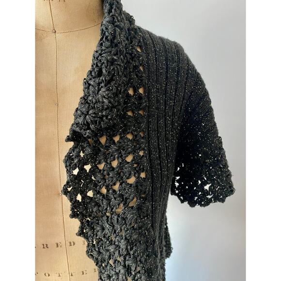 NYGARD COLLECTION Knit Short Sleeve Shrug in Black with Metallic Thread size S - Picture 2 of 8